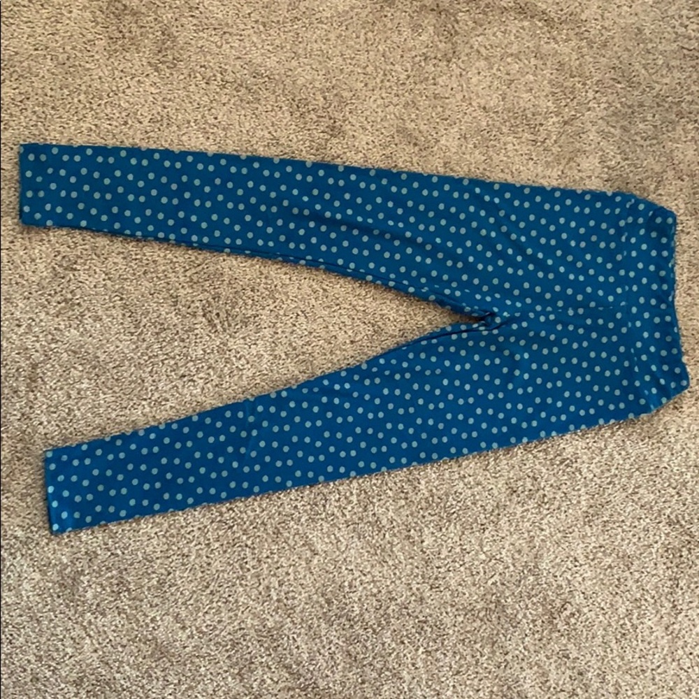 Lularoe Tween size leggings blue/white polka dots